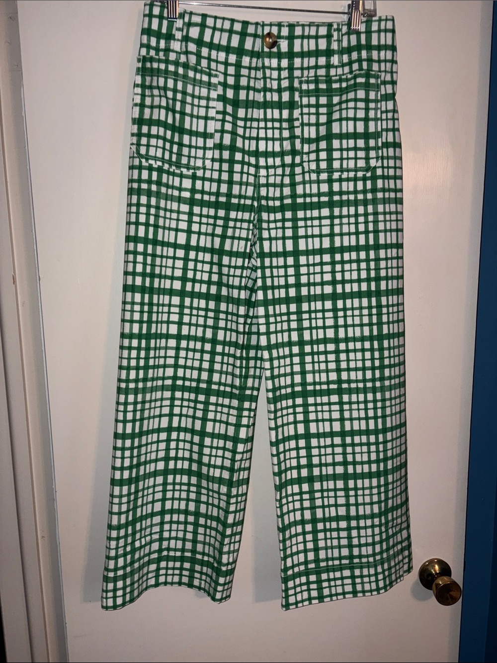 Cute Maeve Green and White Plaid Wide-Leg Pants from Anthropologie